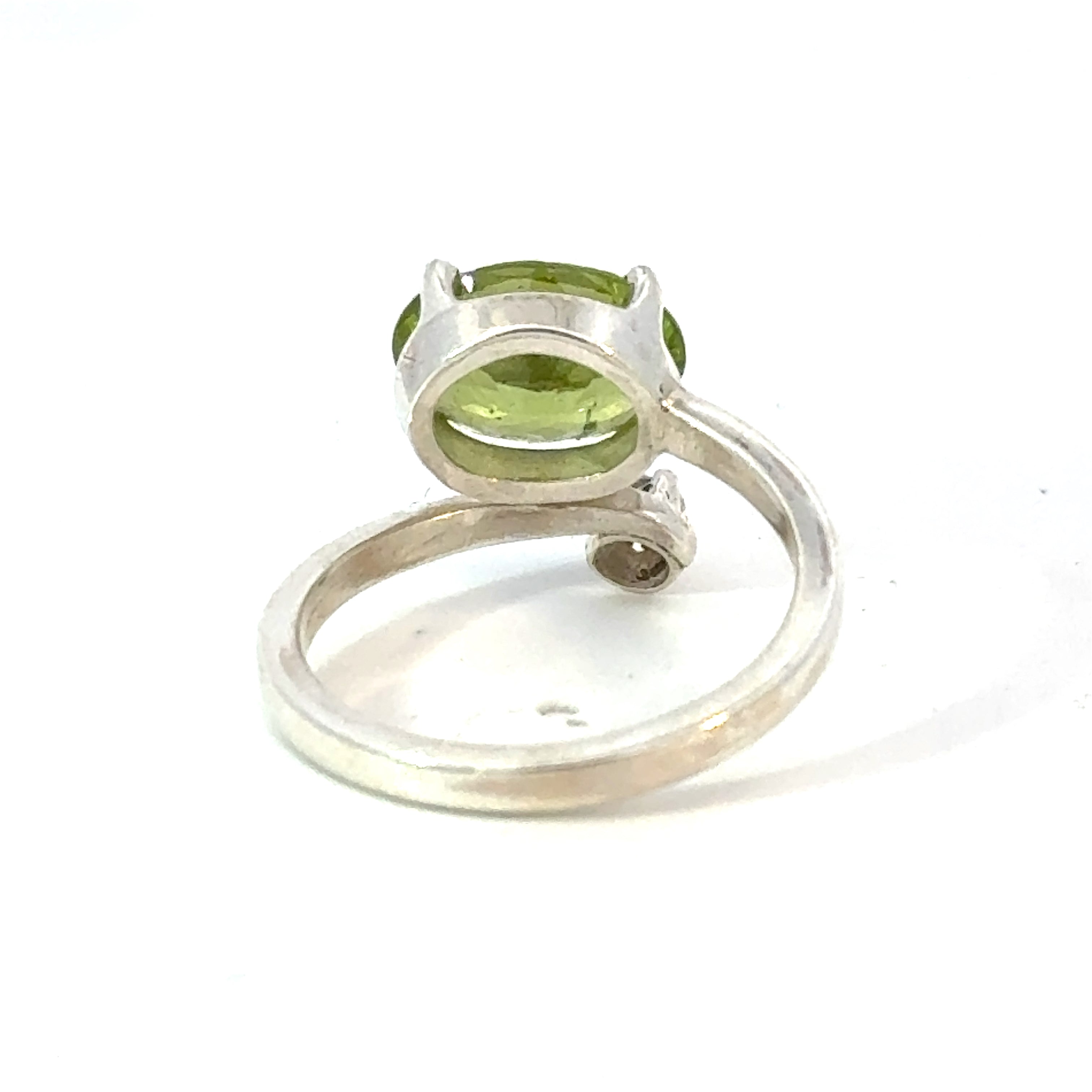 Oval Cut Peridot and CZ Ring in Sterling Silver