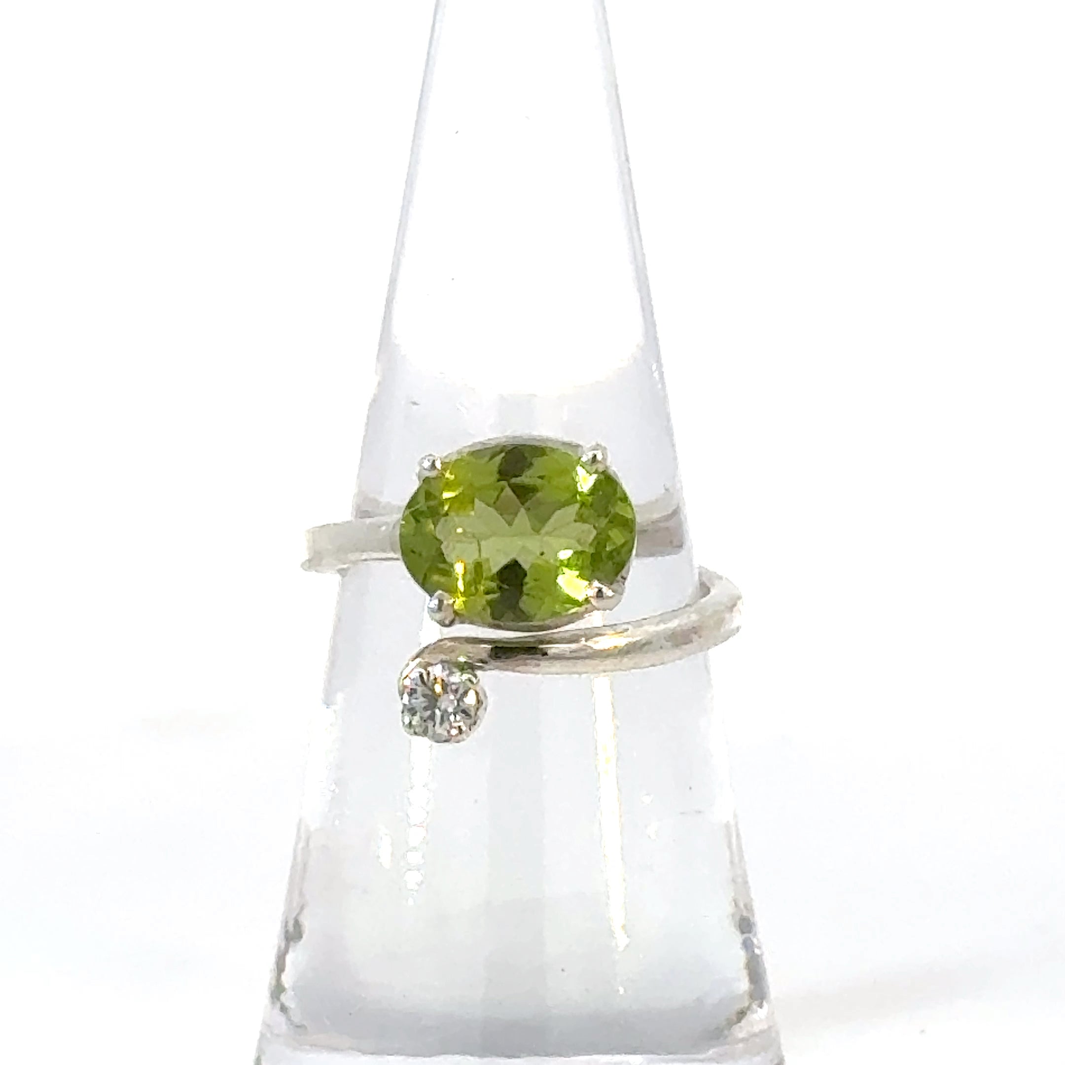 Oval Cut Peridot and CZ Ring in Sterling Silver