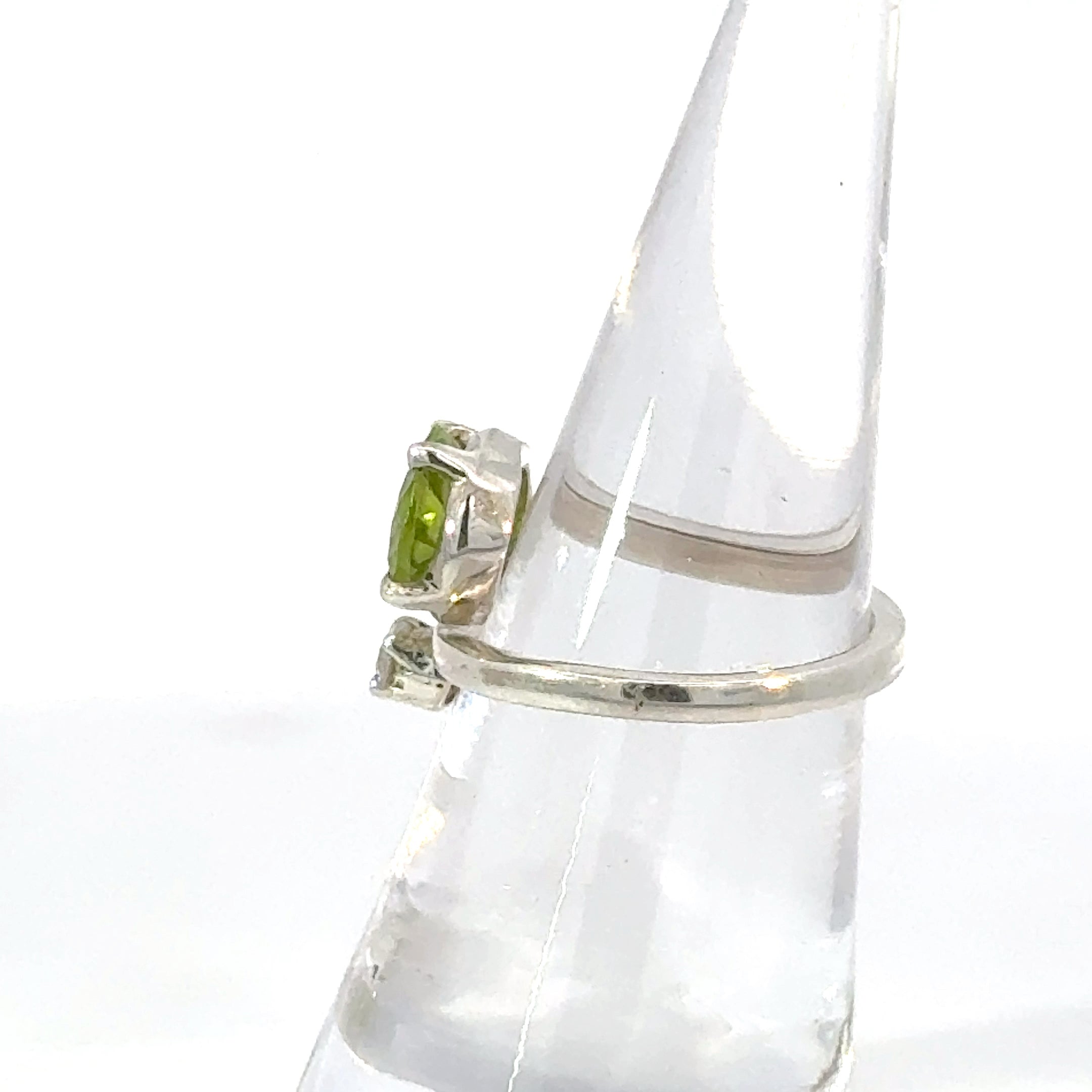 Oval Cut Peridot and CZ Ring in Sterling Silver