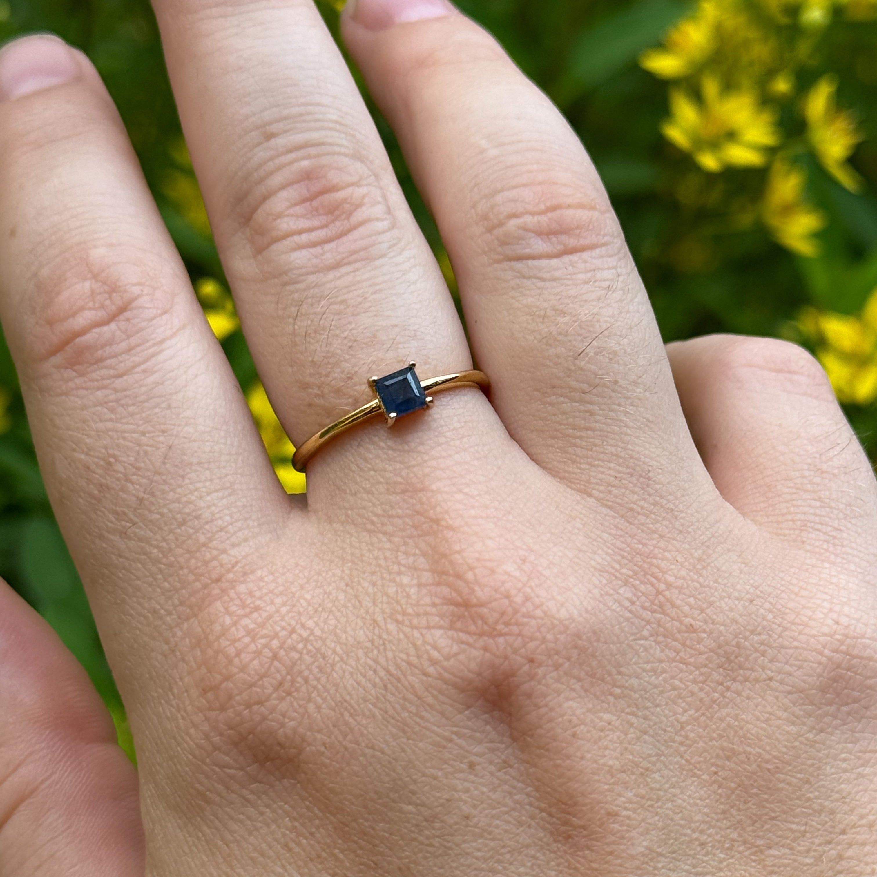 Princess Cut Blue Sapphire Ring in Vermeil