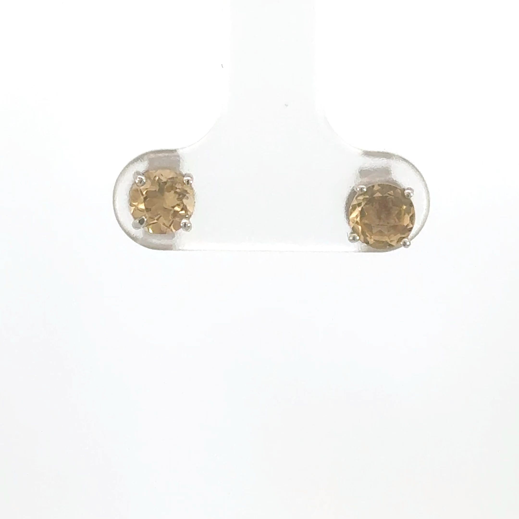 Round Cut Citrine Stud Earrings in Sterling