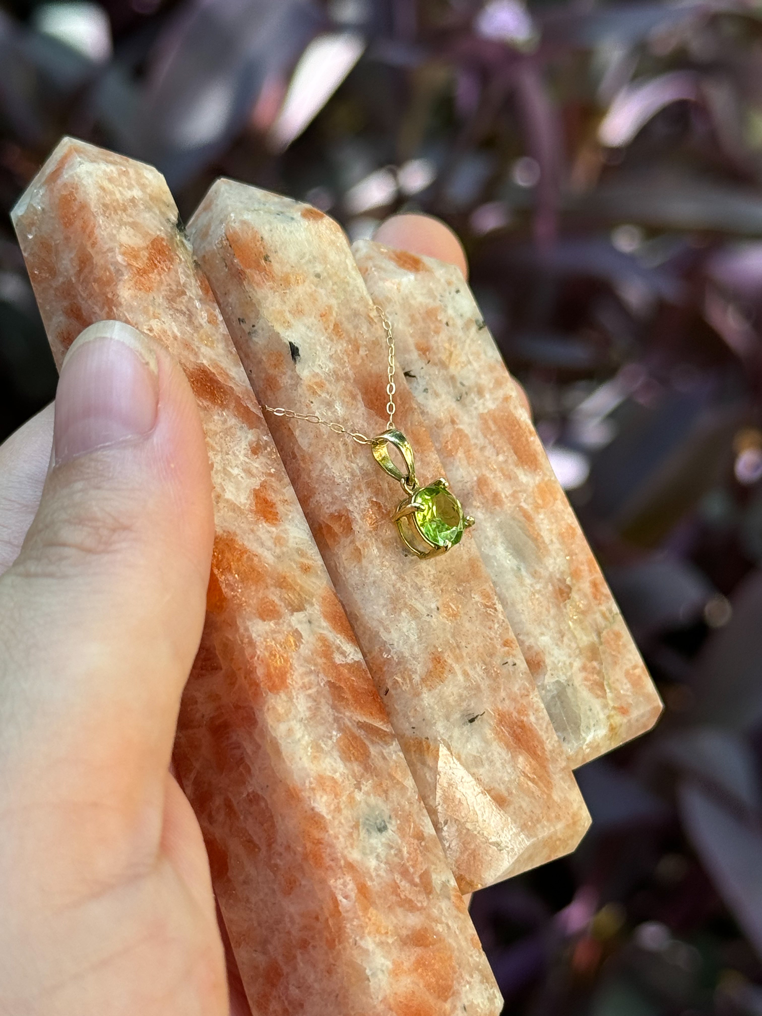 Round Cut Peridot Necklace in 14k Gold