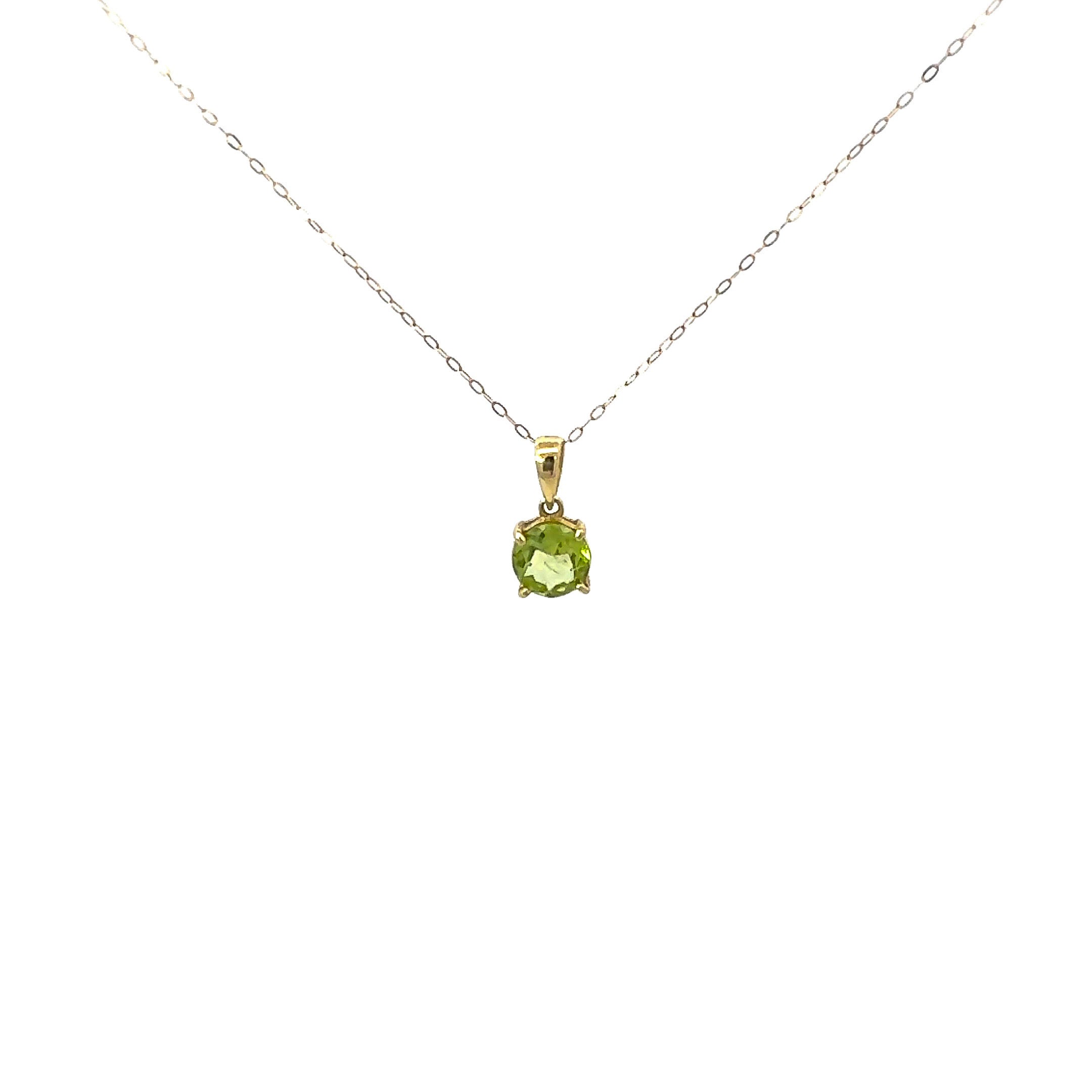 Round Cut Peridot Necklace in 14k Gold