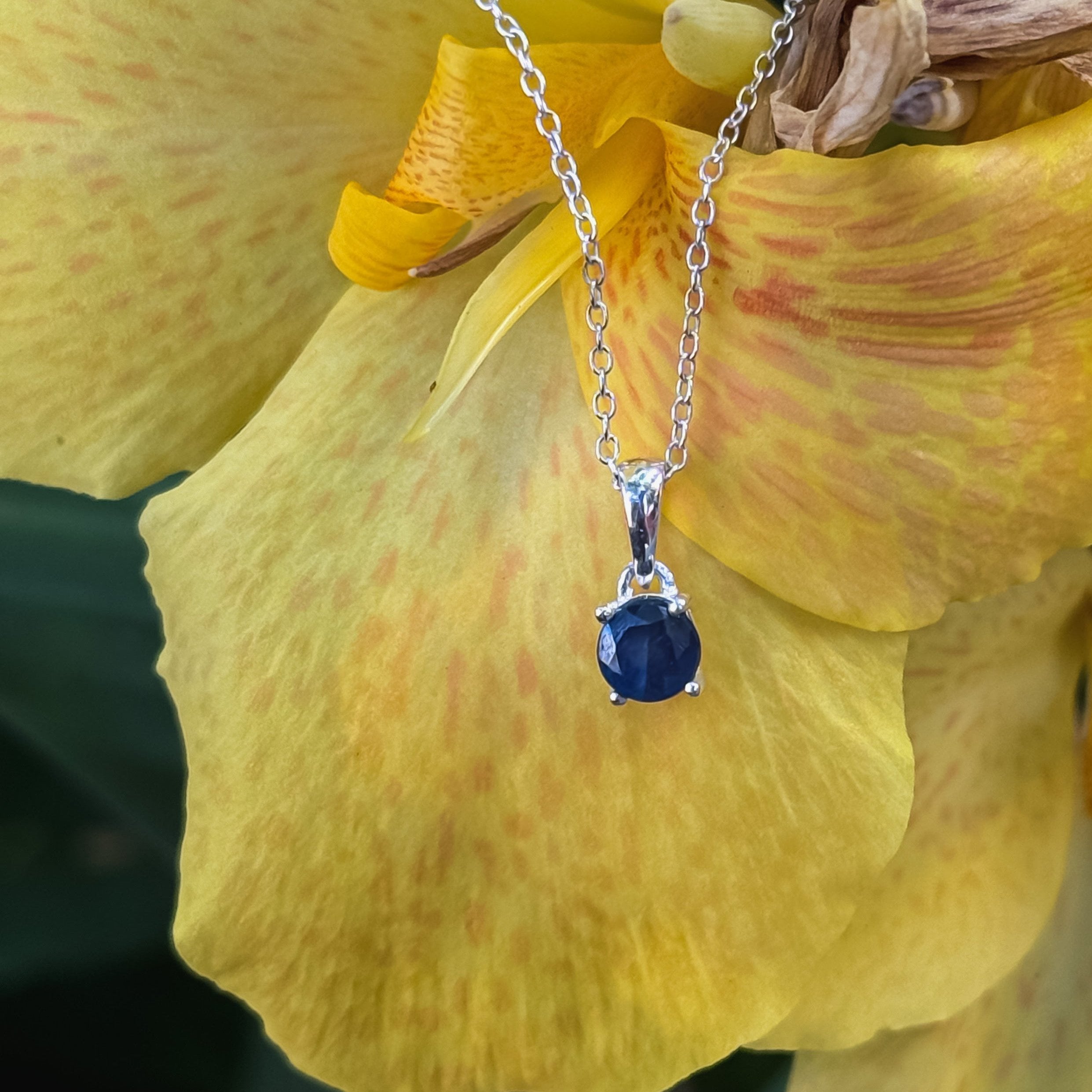 Round Cut Blue Sapphire Necklace in Sterling Silver