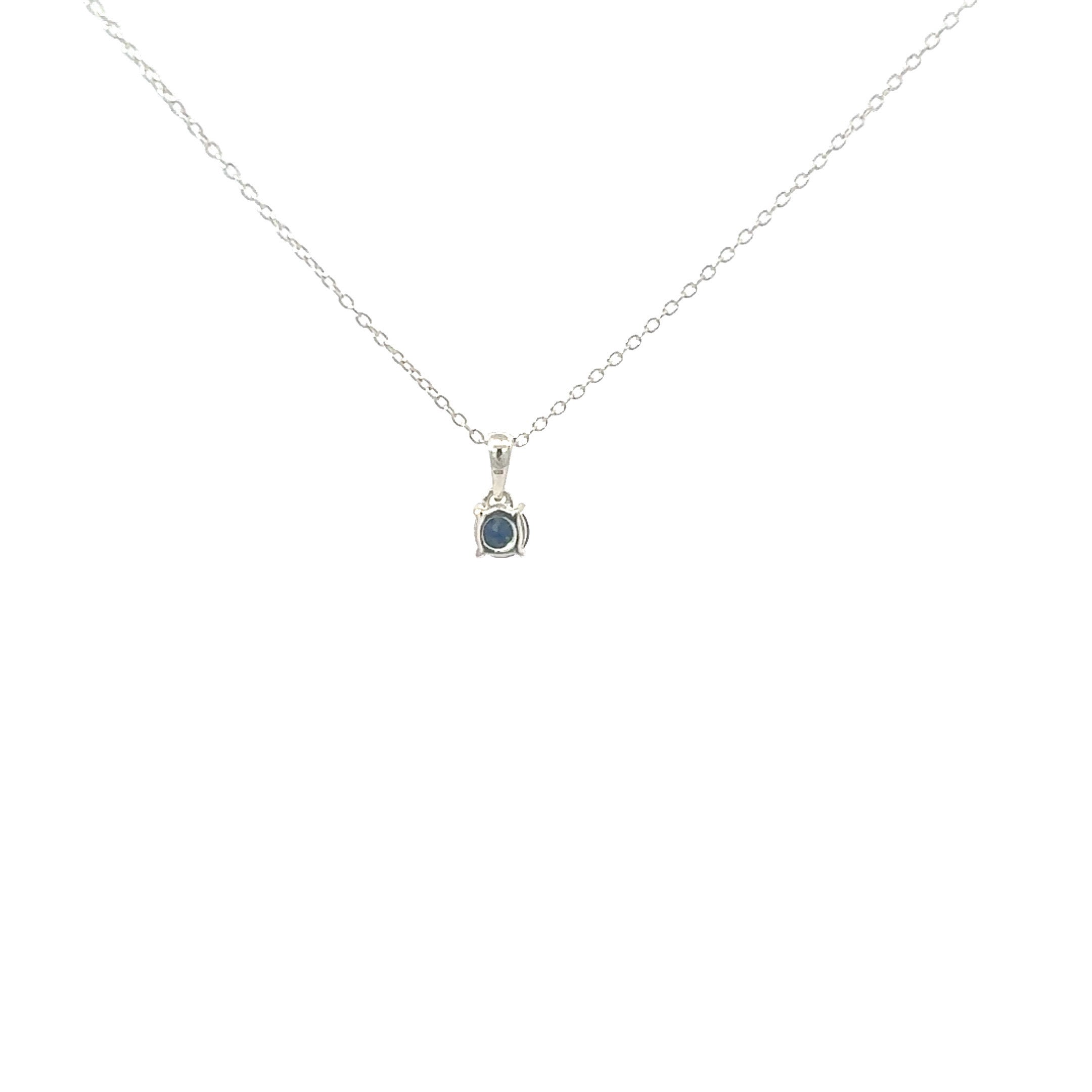 Round Cut Blue Sapphire Necklace in Sterling Silver