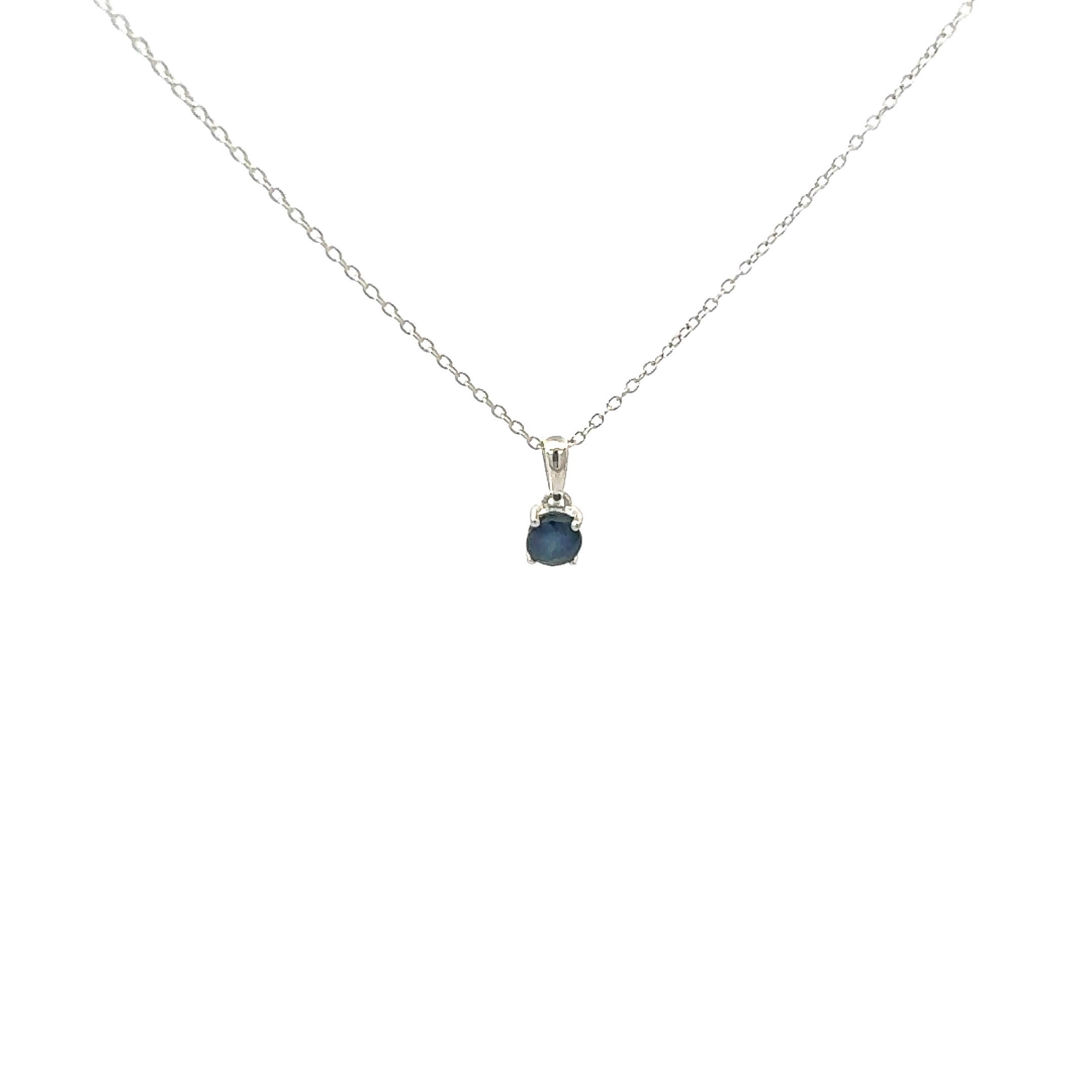 Round Cut Blue Sapphire Necklace in Sterling Silver