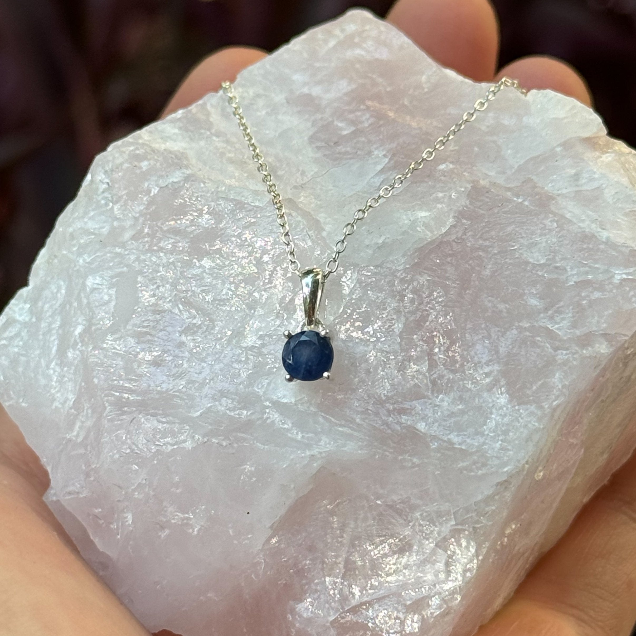 Round Cut Blue Sapphire Necklace in Sterling Silver