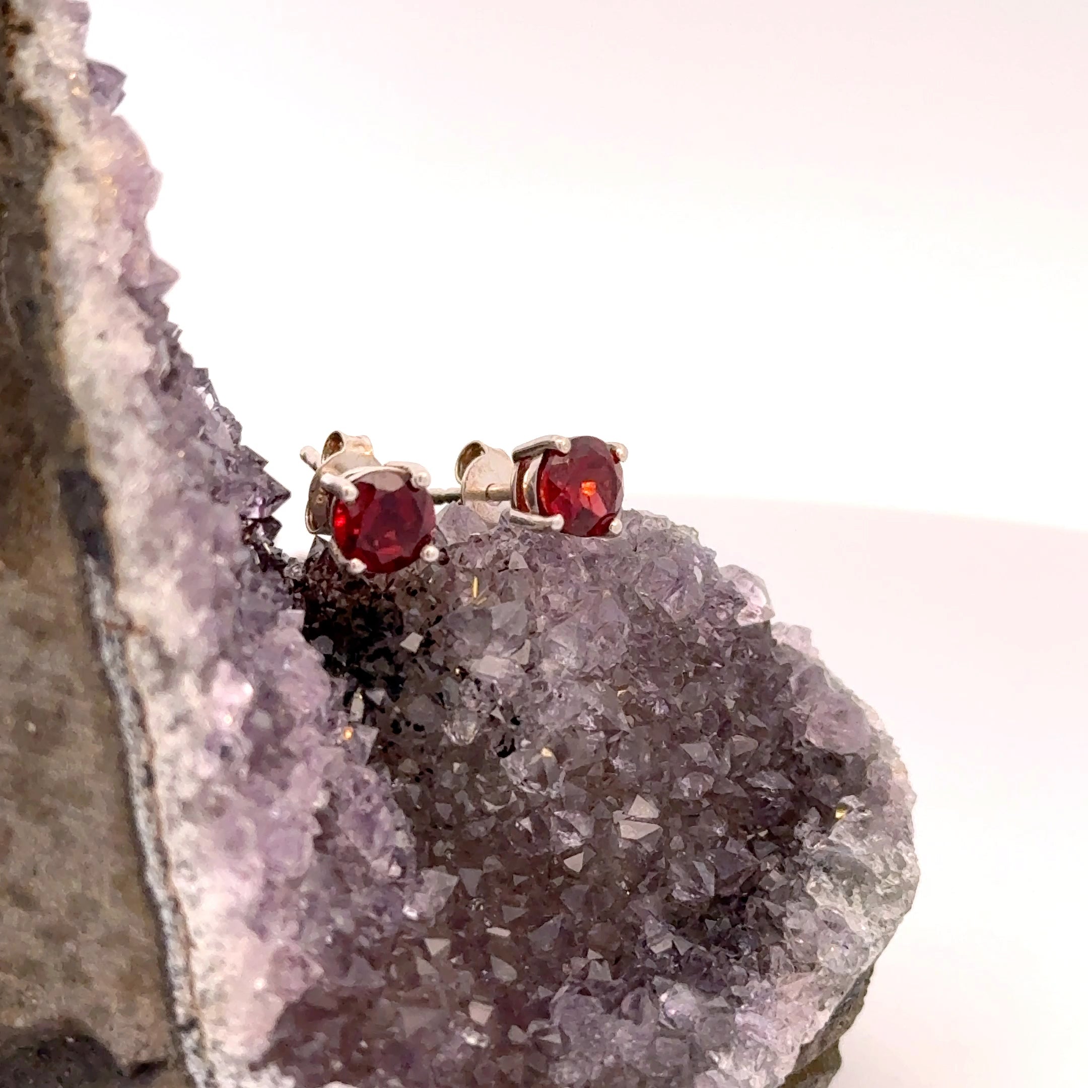 Round Cut Garnet Stud Earrings