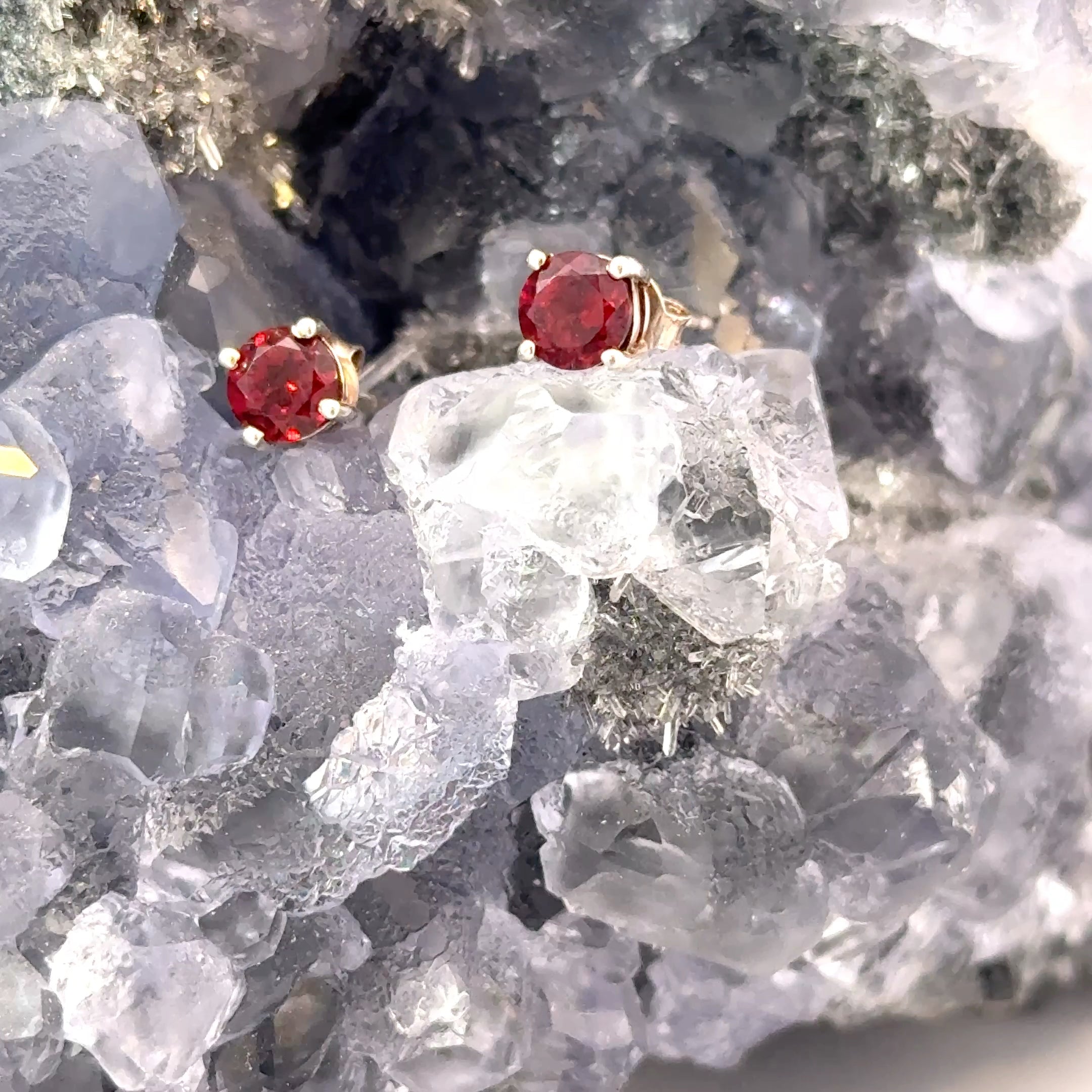 Round Cut Garnet Stud Earrings