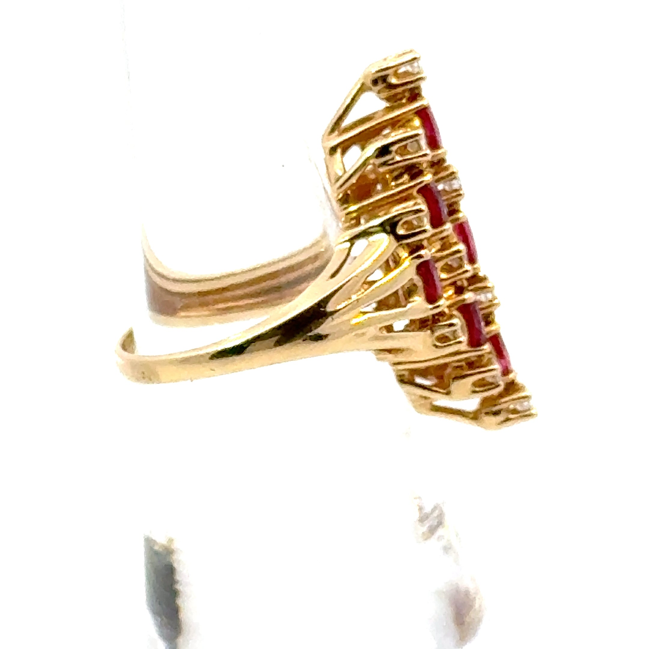 Vintage Elongated Oval Cut Ruby and Diamond Ring in 14k Gold