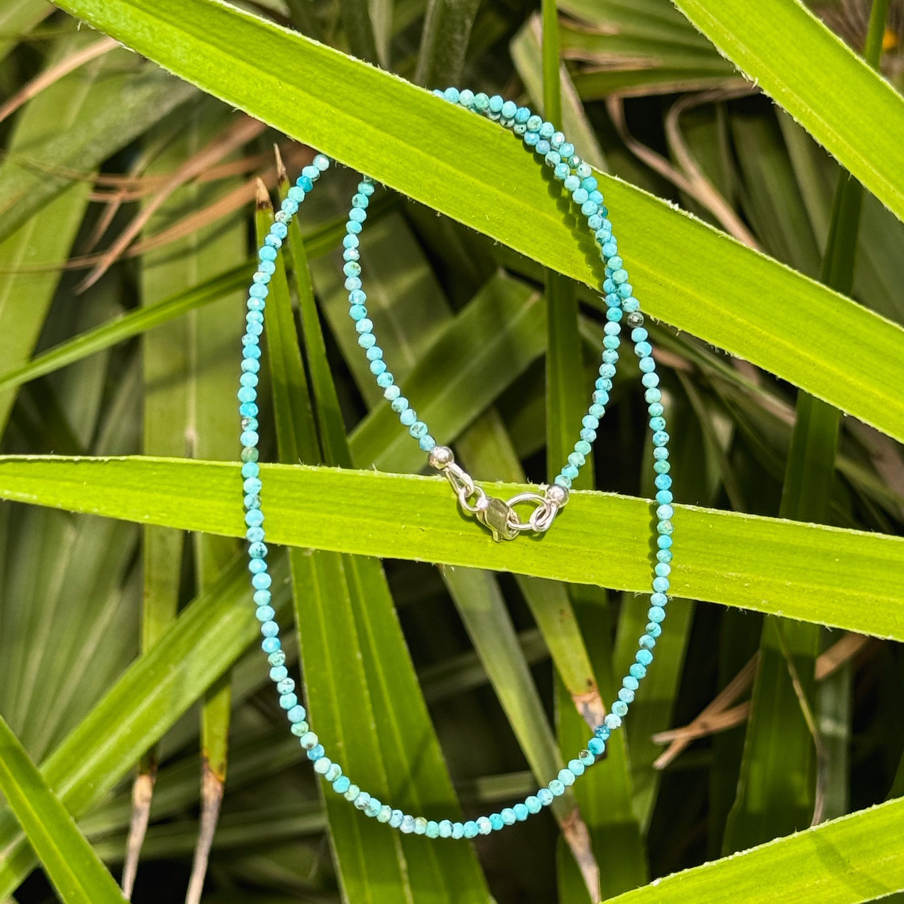 Beaded Turquoise Necklace in Sterling Silver