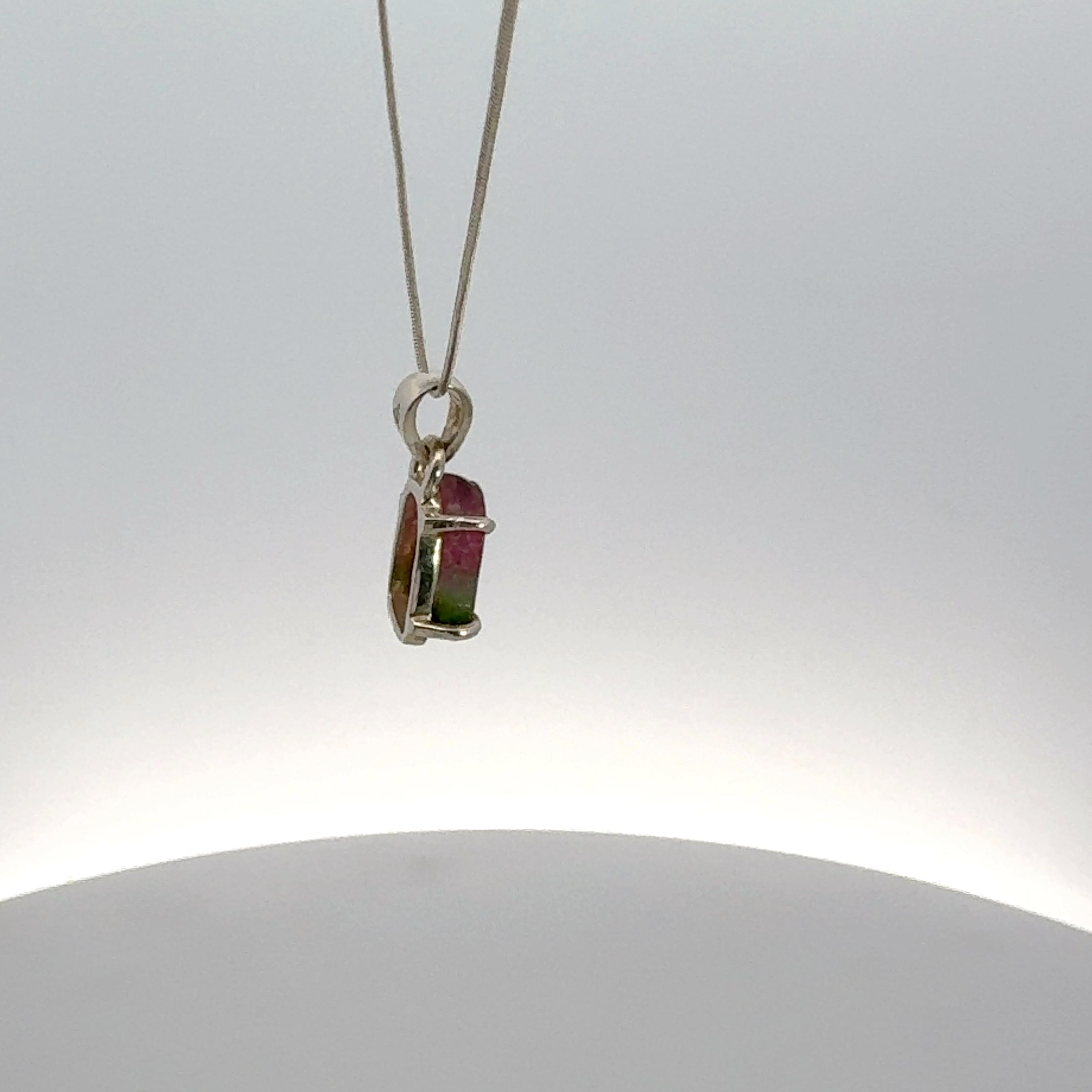 Freeform Watermelon Tourmaline Necklace in Sterling Silver