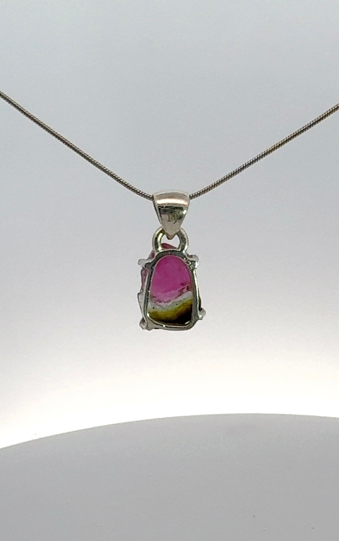 Freeform Watermelon Tourmaline Necklace in Sterling Silver