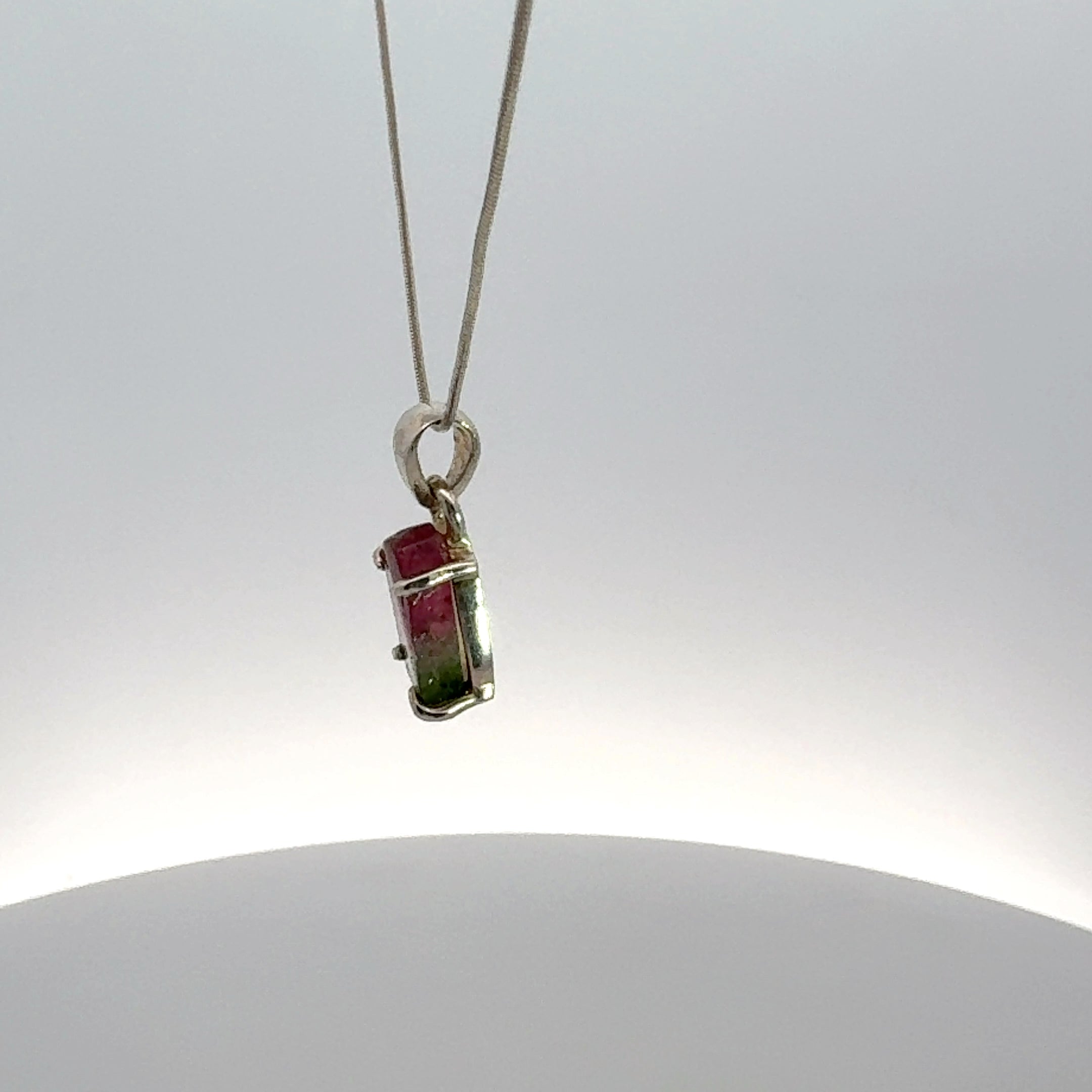 Freeform Watermelon Tourmaline Necklace in Sterling Silver